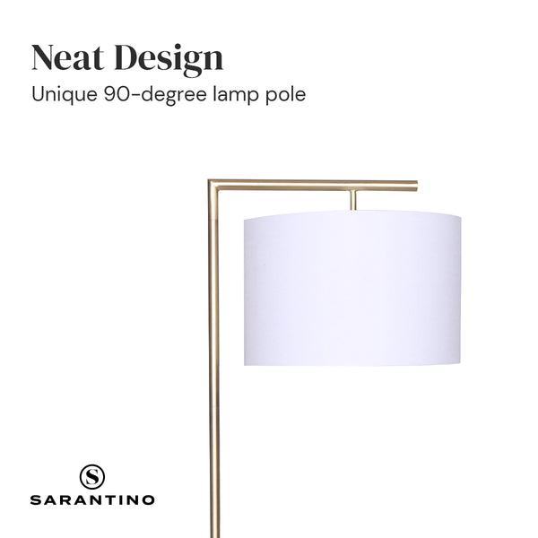 Sarantino 90 Degree Arc Floor Lamp Light Brass Finish White Drum Shade