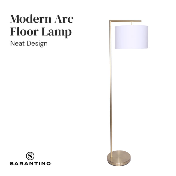 Sarantino 90 Degree Arc Floor Lamp Light Brass Finish White Drum Shade