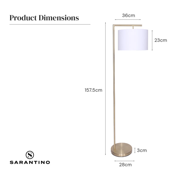 Sarantino 90 Degree Arc Floor Lamp Light Brass Finish White Drum Shade