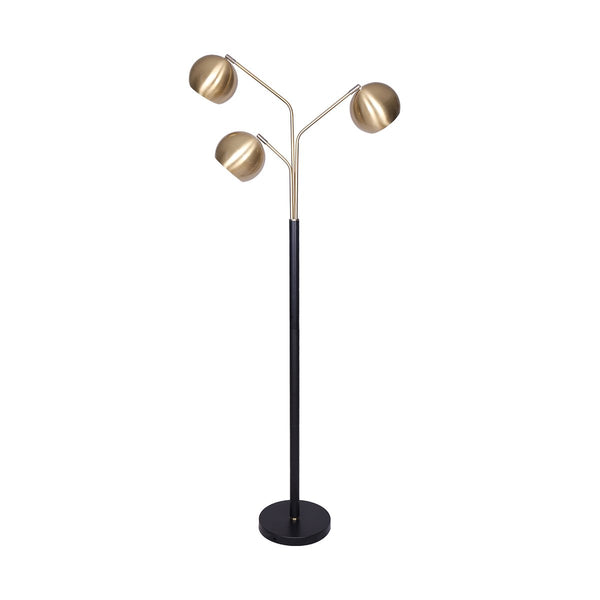 Sarantino Adjustable 3 Arm Arc Floor Lamp Light Black Base Brushed Gold Shades