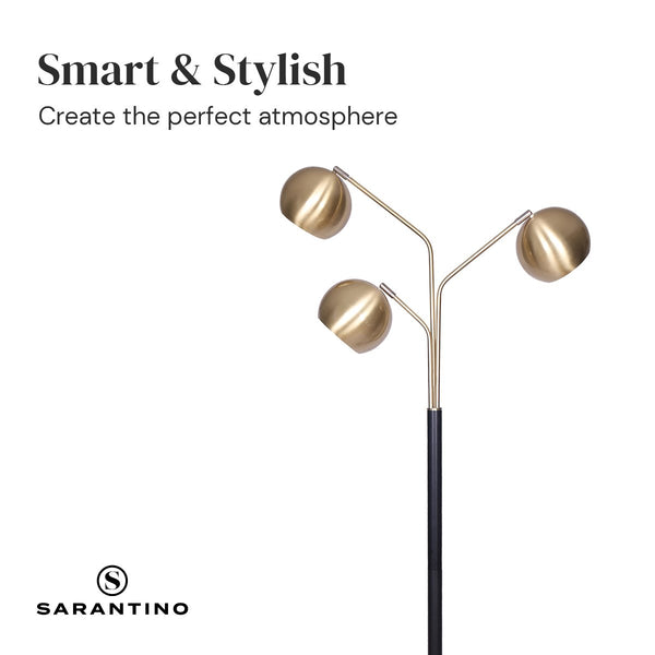 Sarantino Adjustable 3 Arm Arc Floor Lamp Light Black Base Brushed Gold Shades