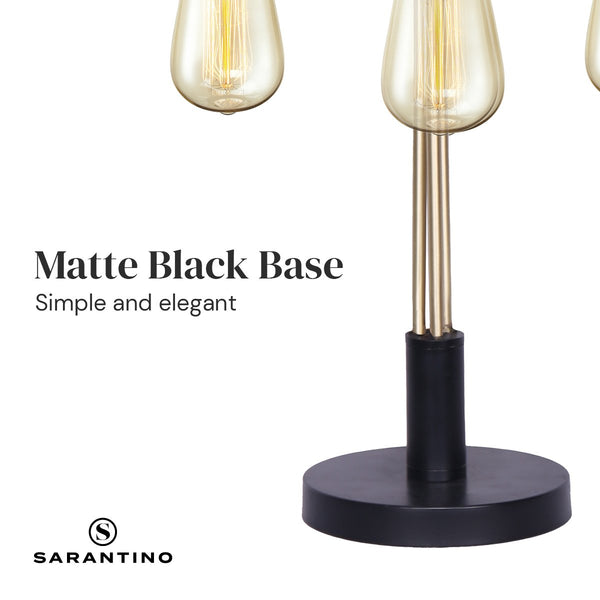 Sarantino Metal Frame 3 Exposed Bulb Industrial Table Lamp Light Black Gold