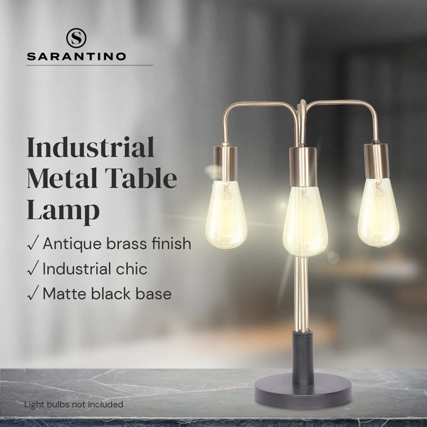 Sarantino Metal Frame 3 Exposed Bulb Industrial Table Lamp Light Black Gold