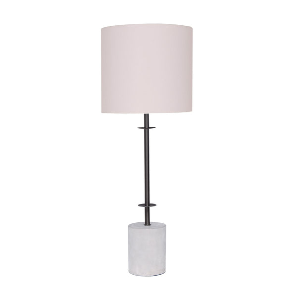 Sarantino Concrete & Metal Table Lamp with Ghost-White Linen Drum Shade