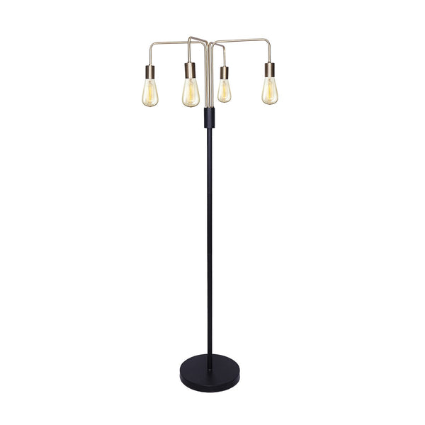 Sarantino Hanging Exposed Bulb 4 Arm Industrial Floor Lamp Light Brass Black