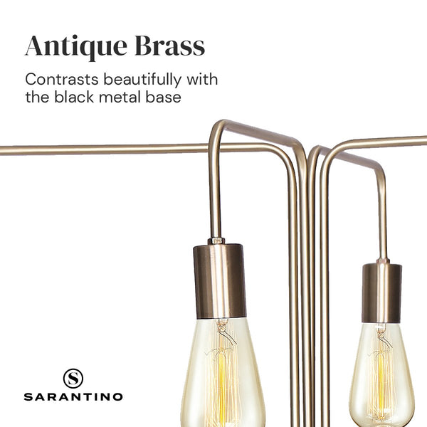 Sarantino Hanging Exposed Bulb 4 Arm Industrial Floor Lamp Light Brass Black