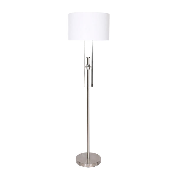Sarantino Brushed Nickel Height Adjustable Metal Floor Lamp Light White Shade
