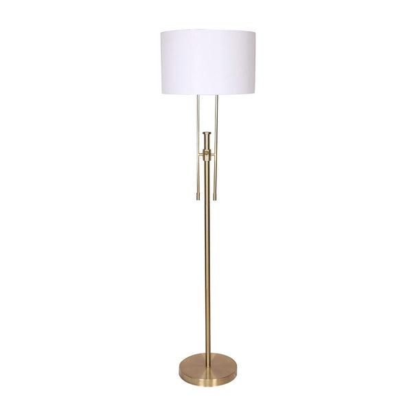 Sarantino Brushed Gold Height Adjustable Metal Floor Lamp Light White Shade