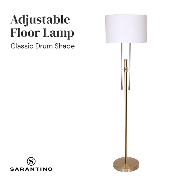 Sarantino Brushed Gold Height Adjustable Metal Floor Lamp Light White Shade