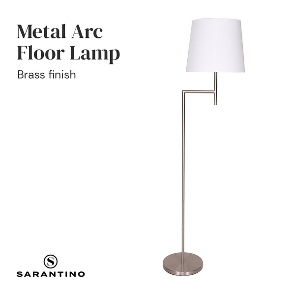 Sarantino Nickel Metal Arc Floor Lamp Light White Shade