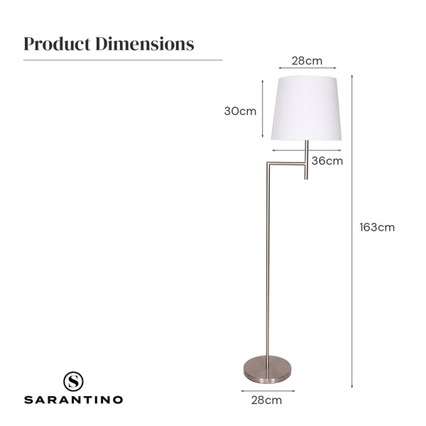 Sarantino Nickel Metal Arc Floor Lamp Light White Shade