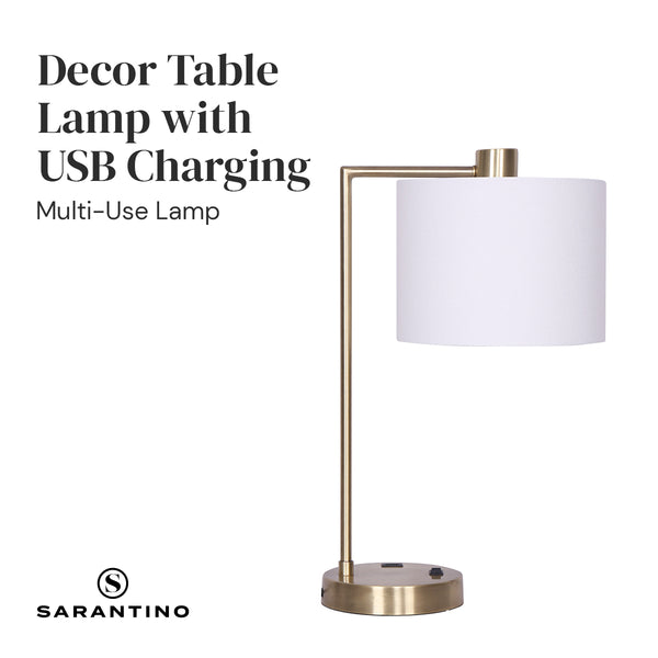 Sarantino Metal Task Lamp Light USB Charging Port Antique Brass Finish
