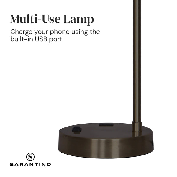 Sarantino Metal Table Desk Lamp Light USB Charging Port Bronze Finish White Shade
