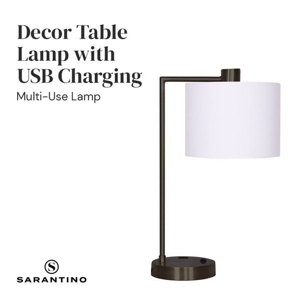 Sarantino Metal Table Desk Lamp Light USB Charging Port Bronze Finish White Shade