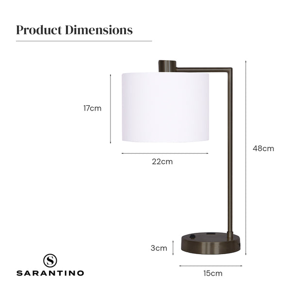Sarantino Metal Table Desk Lamp Light USB Charging Port Bronze Finish White Shade