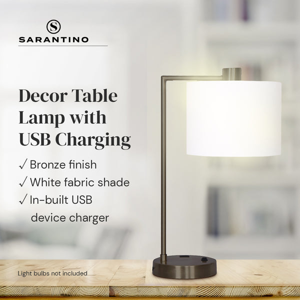 Sarantino Metal Table Desk Lamp Light USB Charging Port Bronze Finish White Shade