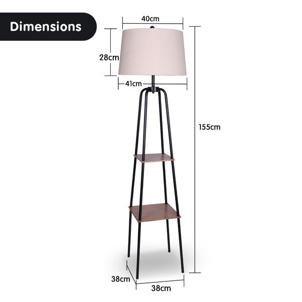 Sarantino Metal Floor Lamp Light Shade Metal Shelf Wood Finish Cream Black