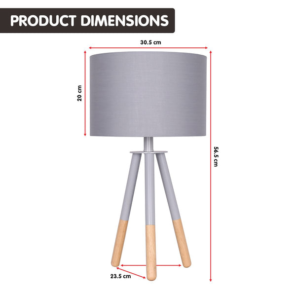 Sarantino Tripod Side Desk Lamp Light Metal Wood Nordic Minimalist Grey