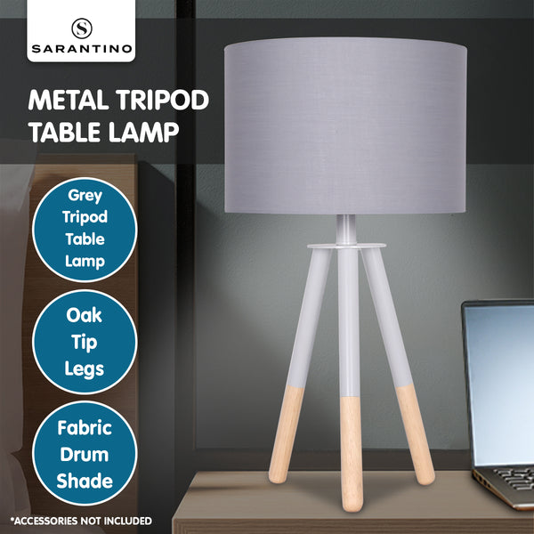 Sarantino Tripod Side Desk Lamp Light Metal Wood Nordic Minimalist Grey