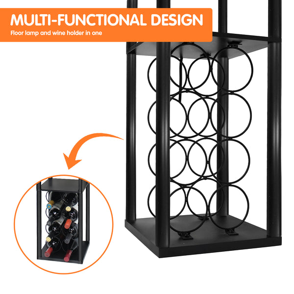 Sarantino Metal Etagere Floor Lamp Light Wine Rack Holder Shelf