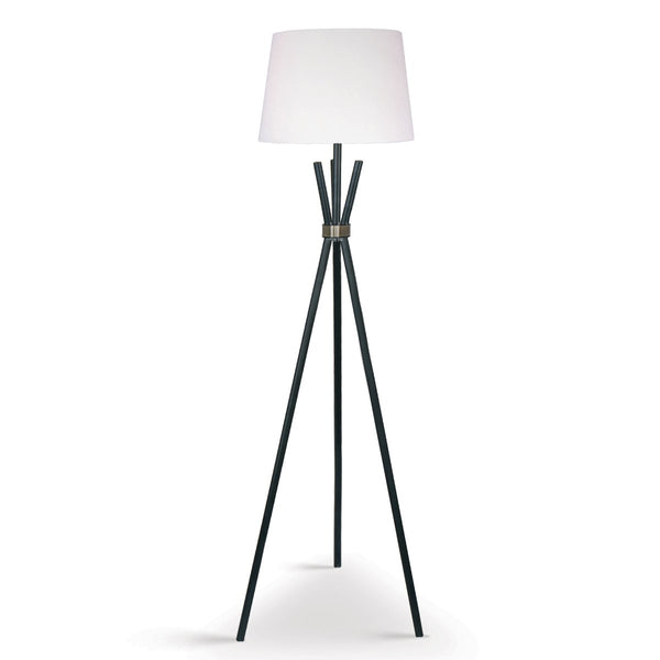 Sarantino Tripod Floor Lamp Light Black Metal Legs Brass Accent Off White Shade