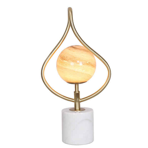 Sarantino Sculptural Orange Glass Coffee Side Table Lamp Light White Marble Base