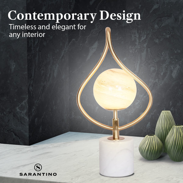 Sarantino Sculptural Orange Glass Coffee Side Table Lamp Light White Marble Base