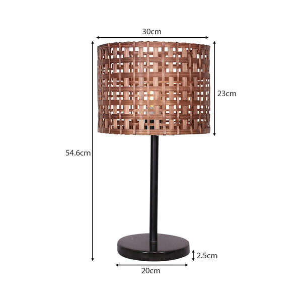 Sarantino Rattan Coffee Side End Table Lamp Light Black Marble Base