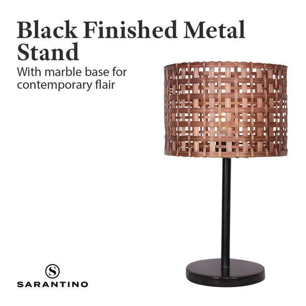 Sarantino Rattan Coffee Side End Table Lamp Light Black Marble Base