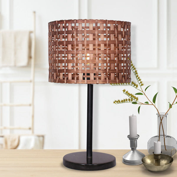 Sarantino Rattan Coffee Side End Table Lamp Light Black Marble Base