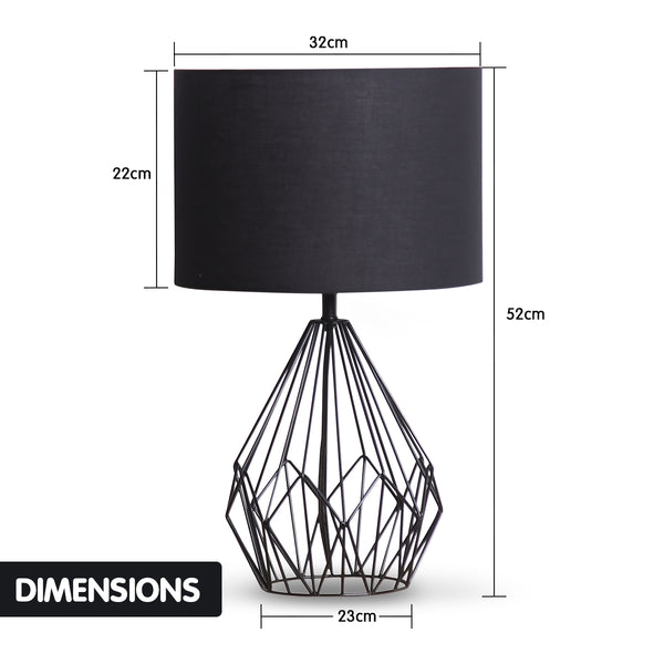 Sarantino Metal Wire Table Side Lamp Black Finish Black Drum Shade