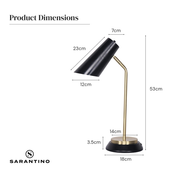 Sarantino Electric Reading Light Bedside Table Lamp Brass Finish Black