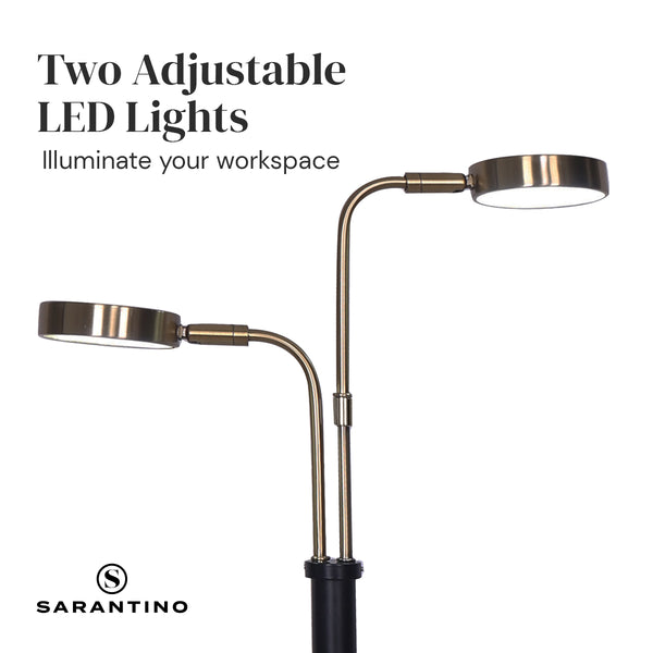 Sarantino LED Metal Table Desk Lamp Adjustable 2 Lights Brushed Gold Black