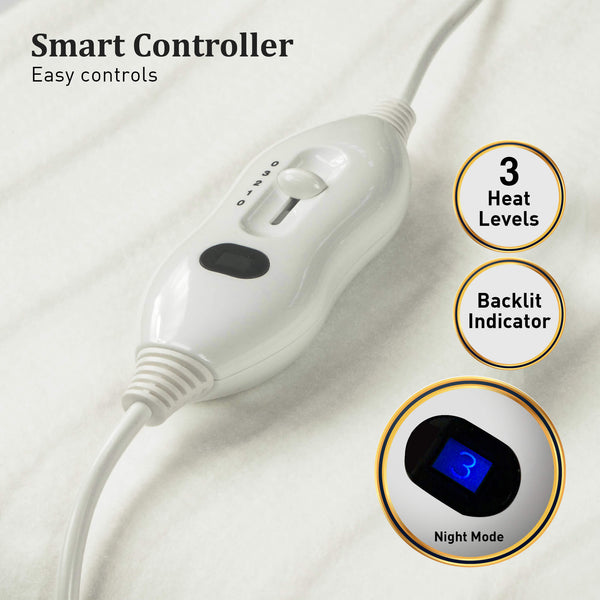 Laura Hill Electric Blanket Dual Control 3 Levels Timer Washable 40cm Queen