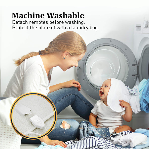 Laura Hill Electric Blanket Dual Control 3 Levels Timer Washable 40cm Queen
