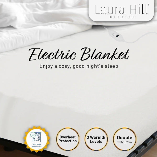 Laura Hill Electric Blanket Dual Controller Timer Washable White 40cm Double