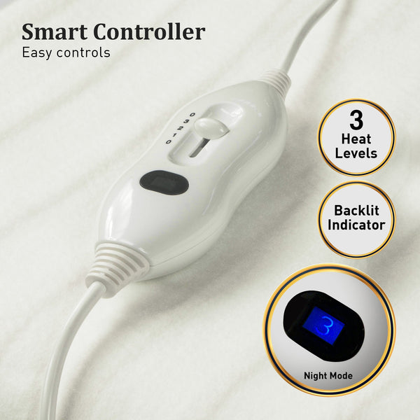Laura Hill Electric Blanket Dual Controller Timer Washable White 40cm Double