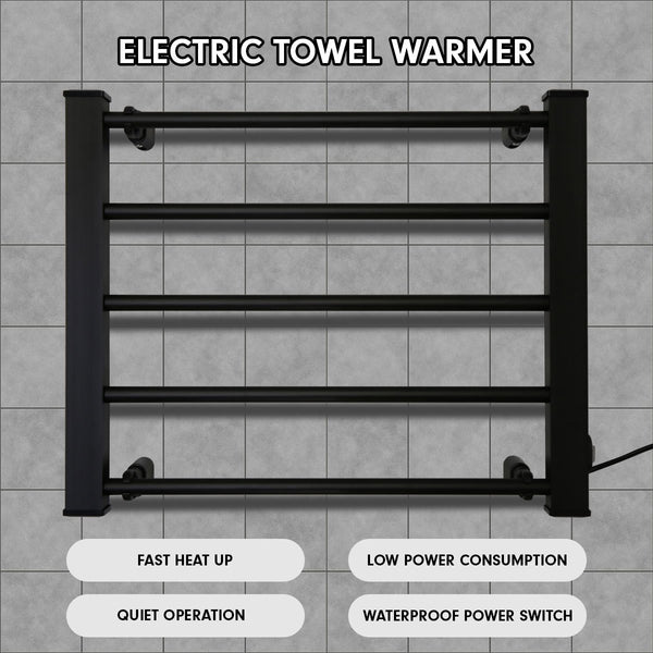 Pronti Aluminium Heated Towel Rail Rack Electric Bathroom Warmer Black