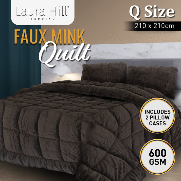 Laura Hill 600GSM Faux Mink Comforter Quilt Blanket Queen