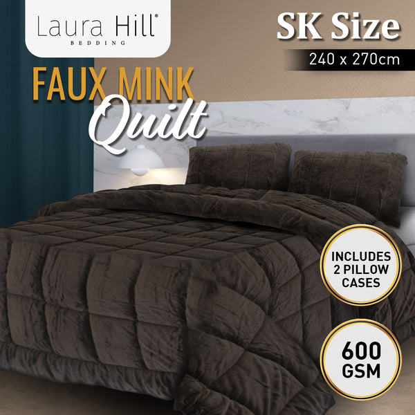 Laura Hill 600GSM Faux Mink Comforter Quilt Blanket Super King