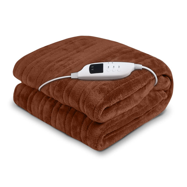 Laura Hill Heated Electric Throw Blanket Coral Fleece 9 Settings Brown 160 x 130cm