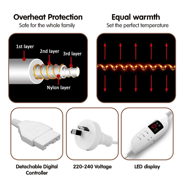 Laura Hill Heated Electric Throw Blanket Coral Fleece 9 Settings Brown 160 x 130cm