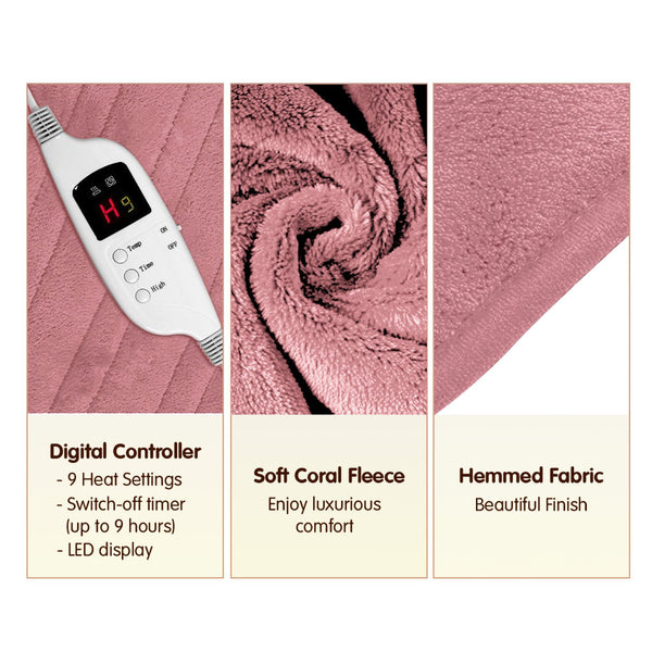 Laura Hill Heated Electric Throw Blanket Coral Fleece 9 Settings Pink 160 x 130cm