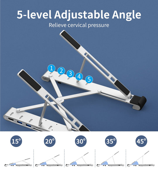 Choetech 7-in-1 USB-C Multiport Adapter Foldable Adjustable Laptop Stand Holder