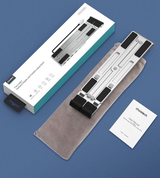 Choetech 7-in-1 USB-C Multiport Adapter Foldable Adjustable Laptop Stand Holder