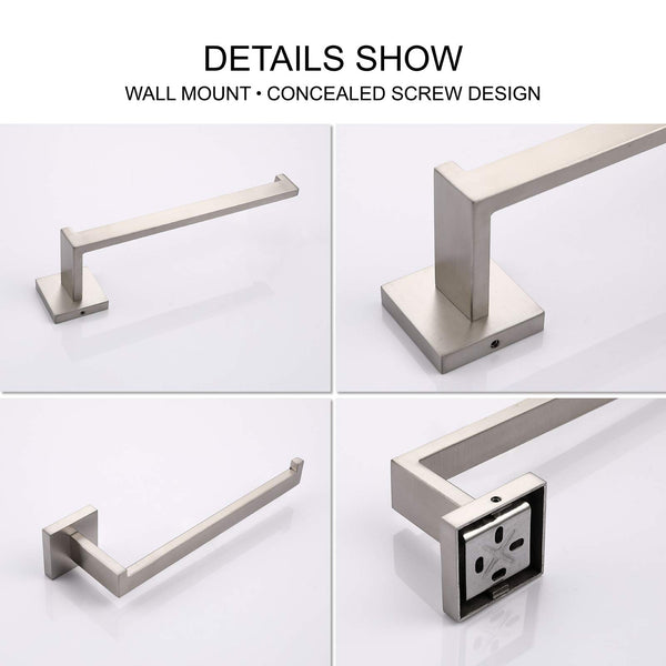 Stainless Square Hand Towel Holder Hanger Wall Mount Bathroom Kitchen