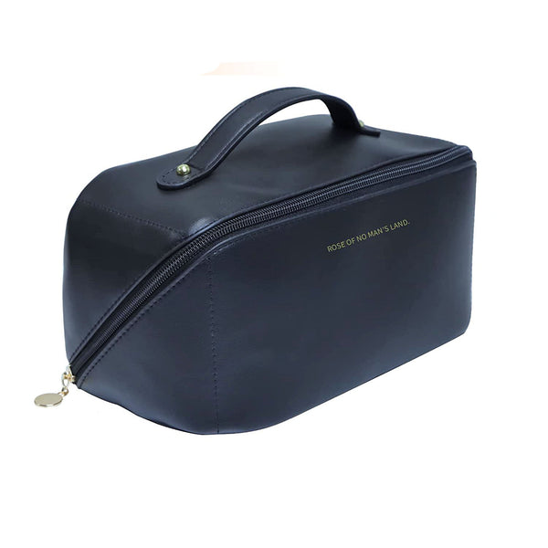 Large Travel Cosmetic Make up Makeup Bag Waterproof PU Leather Black
