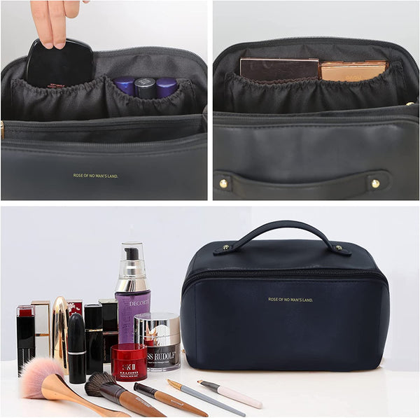 Large Travel Cosmetic Make up Makeup Bag Waterproof PU Leather Black