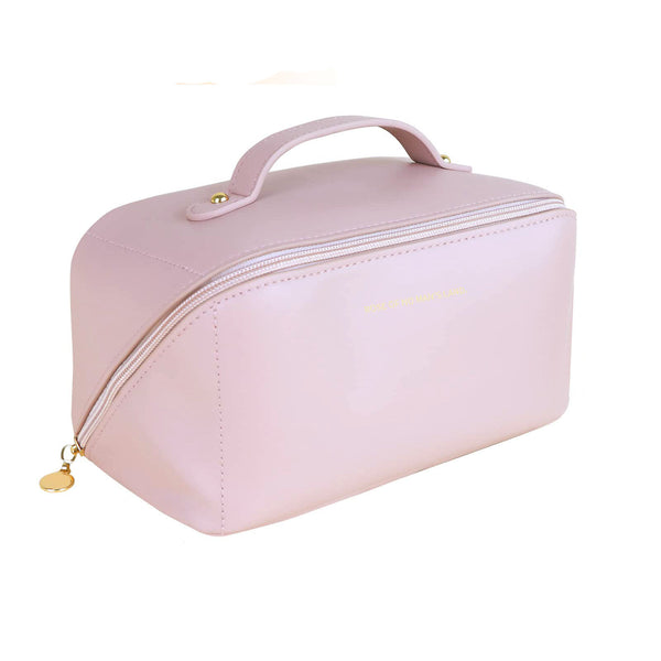 Large Travel Cosmetic Make up Makeup Bag Waterproof PU Leather Pink
