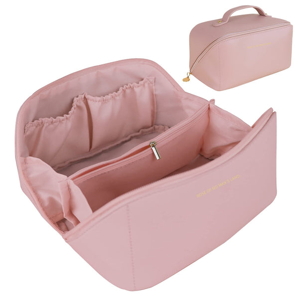 Large Travel Cosmetic Make up Makeup Bag Waterproof PU Leather Pink